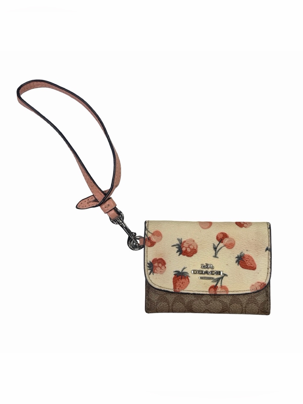 COACH F59176 Card Pouch In Signature Canvas With Fruit Print - 4” x 3”